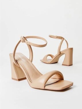 Shoe Dazzle Blush Nude Square-Toe Ankle-Strap Block Heel